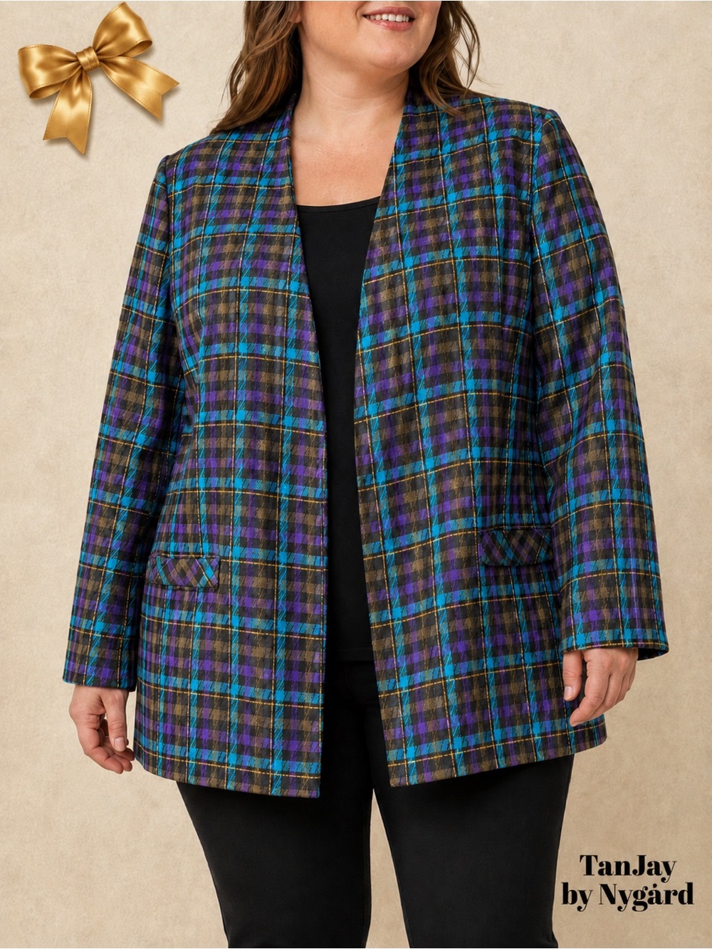 Vintage Tan Jay by Nygard Wool Blend Plaid Blazer Size 14 Made in USA